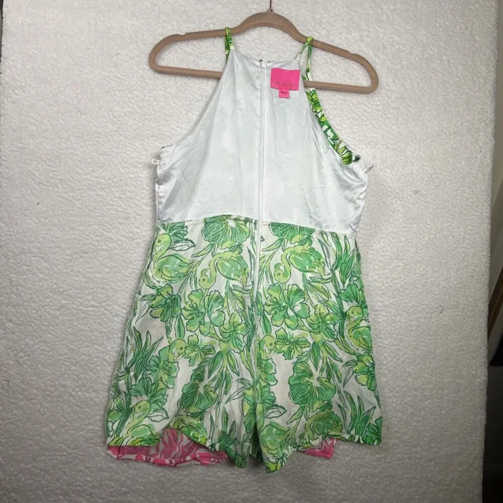 (T6) Lilly Pulitzer Pearl Romper Flamingle Engineered Flamingos Floral,Sz 4 - Picture 15 of 16